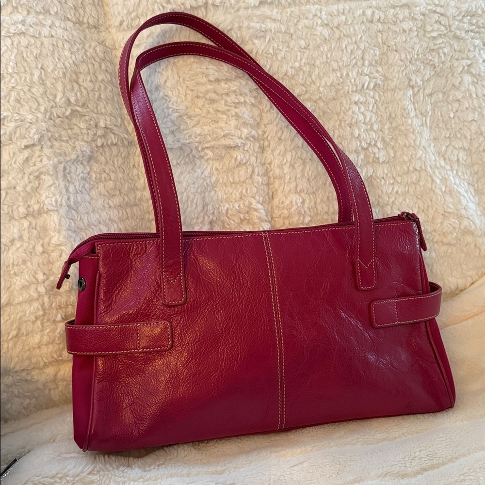 Pink Leather Shoulder Bag with Buckles - Picture 2 of 14